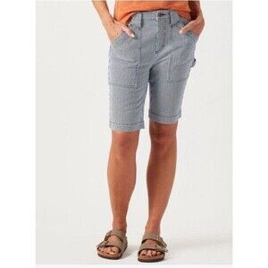 Duluth Trading Co Rootstock Gardening Shorts 12 Women Pinstripe Denim